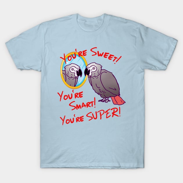 Daily Attitude Affirmations African Grey Parrot Image T-Shirt by Einstein Parrot